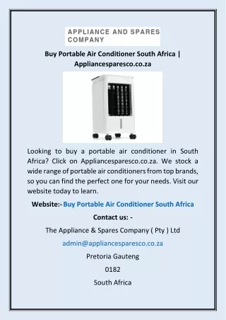 Buy Portable Air Conditioner South Africa | Appliancesparesco.co.za