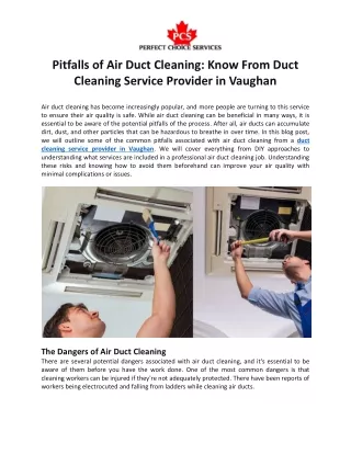 Pitfalls of Air Duct Cleaning: Know From Duct Cleaning Service Provider in Vaugh