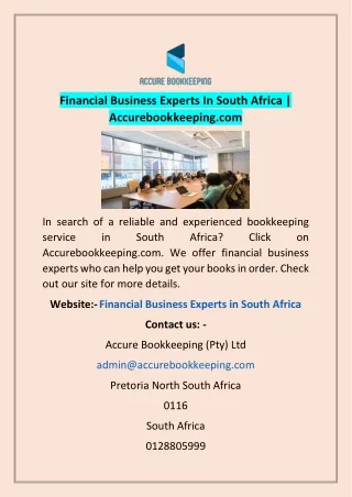 Financial Business Experts In South Africa | Accurebookkeeping.com