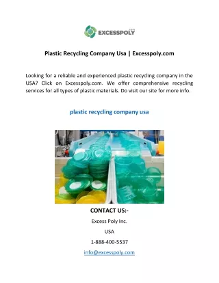 Plastic Recycling Company Usa  Excesspoly