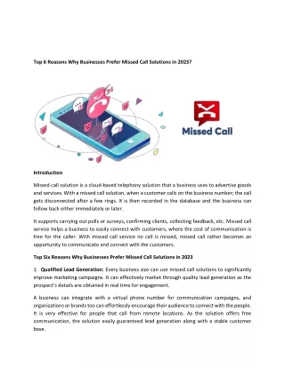 Top 6 Reasons Why Businesses Prefer Missed Call Solutions in 2023