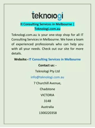 It Consulting Services in Melbourne | Teknologi.com.au