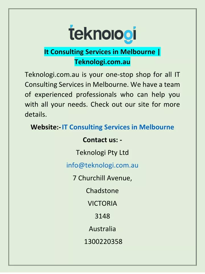 it consulting services in melbourne teknologi