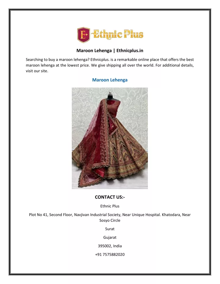 maroon lehenga ethnicplus in