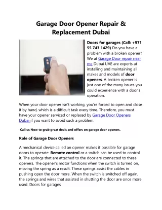 Garage Door Opener Repair & Replacement Dubai