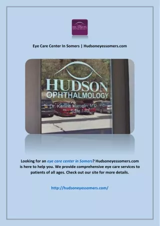 Eye Care Center In Somers | Hudsoneyessomers.com