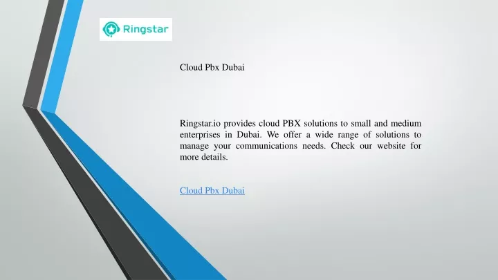 cloud pbx dubai ringstar io provides cloud