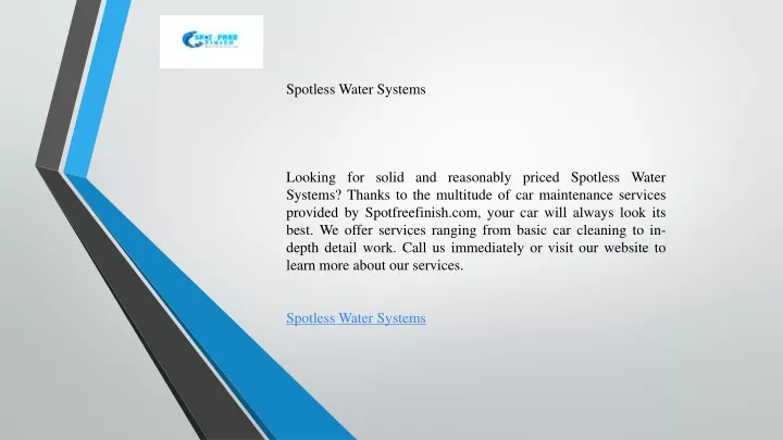 spotless water systems looking for solid