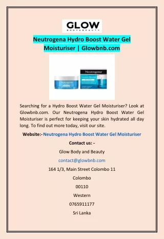 Neutrogena Hydro Boost Water Gel Moisturiser | Glowbnb.com