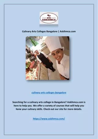 Culinary Arts Colleges Bangalore | Askihmca.com