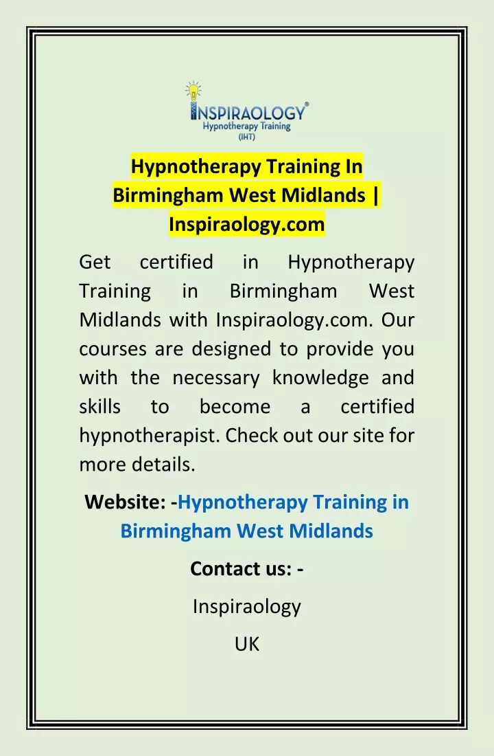 hypnotherapy training in birmingham west midlands