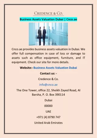 Business Assets Valuation Dubai | Cnco.ae