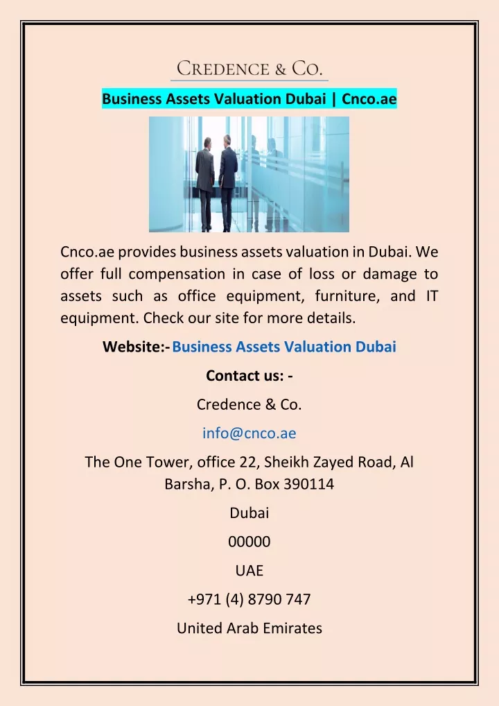 business assets valuation dubai cnco ae