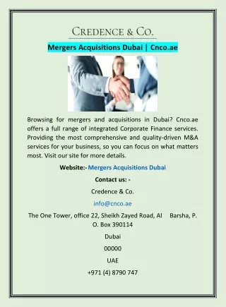 Mergers Acquisitions Dubai | Cnco.ae