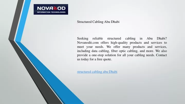 structured cabling abu dhabi seeking reliable
