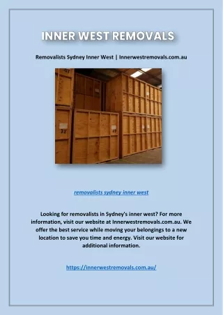 Removalists Sydney Inner West | Innerwestremovals.com.au
