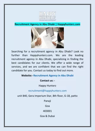 Recruitment Agency in Abu Dhabi | Happyhunterz.com