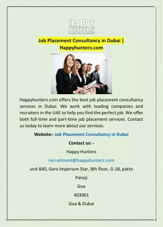 Job Placement Consultancy in Dubai | Happyhunterz.com