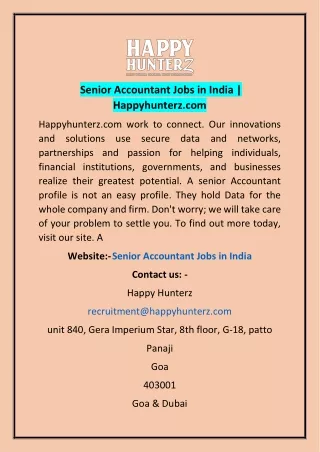 Senior Accountant Jobs in India | Happyhunterz.com