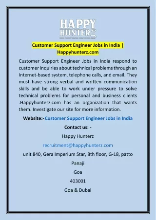Customer Support Engineer Jobs in India | Happyhunterz.com