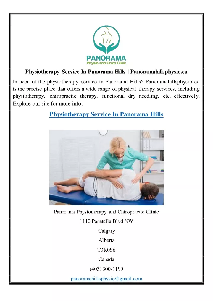physiotherapy service in panorama hills