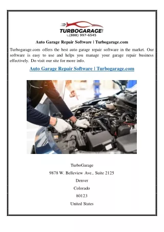 auto garage repair software turbogarage com