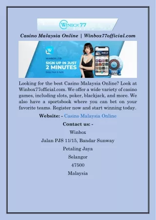 Casino Malaysia Online  Winbox77official.com