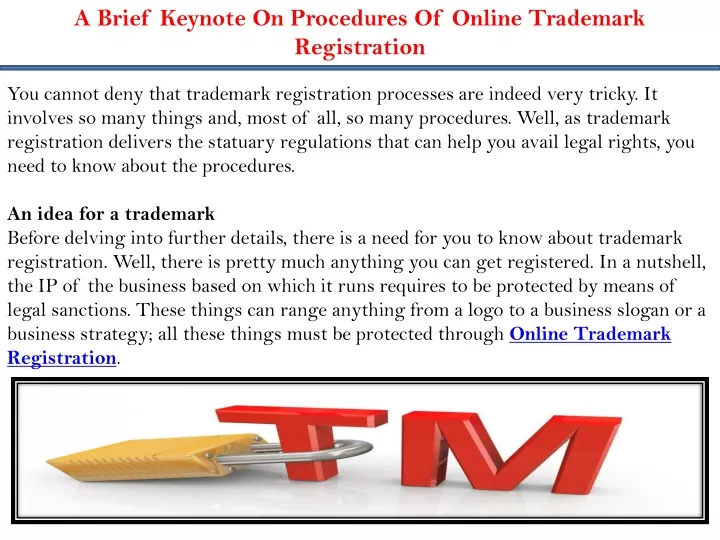 a brief keynote on procedures of online trademark