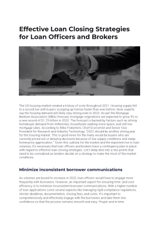 Effective Loan Closing Strategies for Loan Officers and Brokers