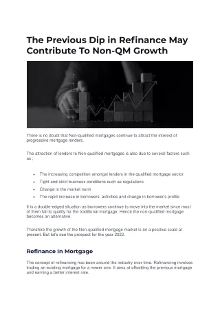 The Previous Dip in Refinance May Contribute To Non-QM Growth