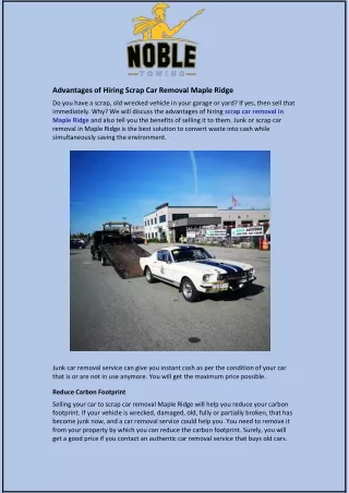Advantages of Hiring Scrap Car Removal Maple Ridge
