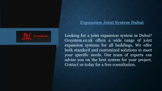 Expansion Joint System Dubai  Gvsystem.co.uk