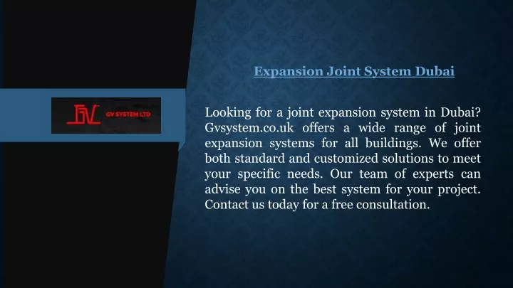 looking for a joint expansion system in dubai