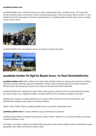 Çanakkale Şehitleri Yapmaya Yetiştiğinizi Düşünüyorsunuz Anıtı özellikleri? Bu T