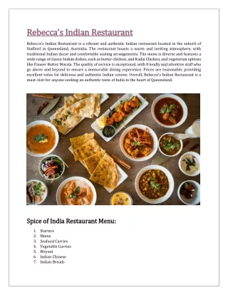 up to 10% offer Rebecca’s Indian Restaurant Menu - Order Now