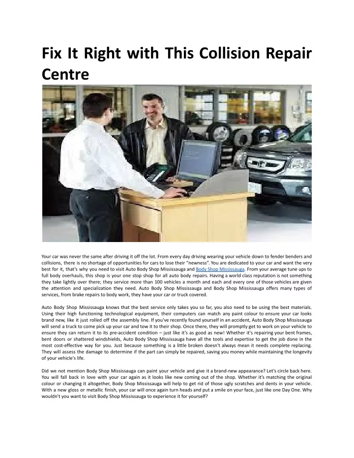 fix it right with this collision repair centre