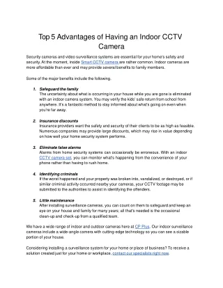 Top 5 Advantages of Having an Indoor CCTV Camera