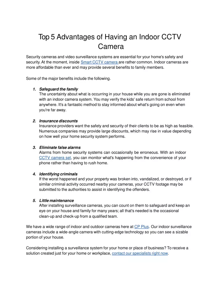 top 5 advantages of having an indoor cctv camera