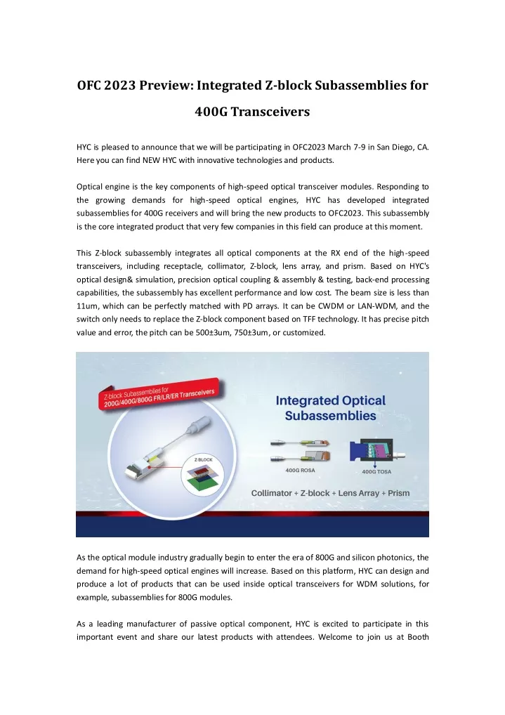 ofc 2023 preview integrated z block subassemblies