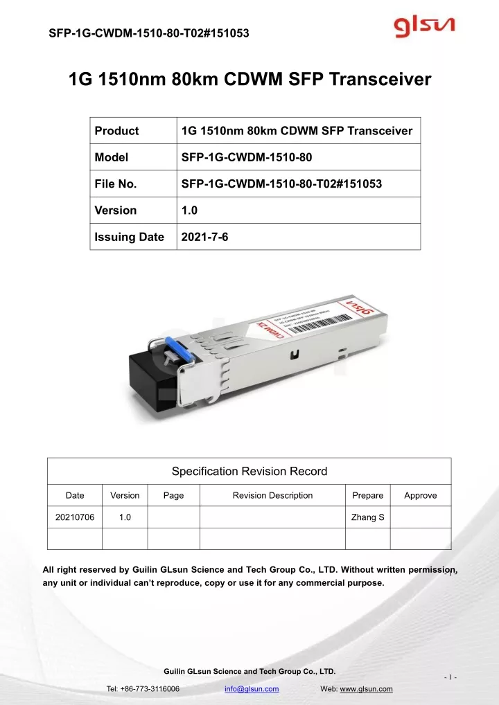 sfp 1g cwdm 1510 80 t02 151053