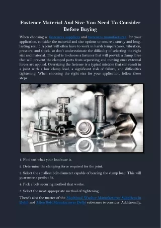 fastener material and size you need to consider