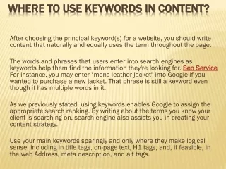 where to use keywords in content