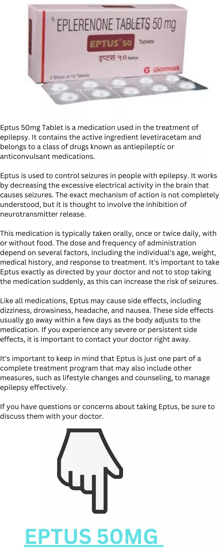 eptus 50mg tablet is a medication used