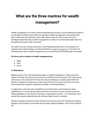 What are the three mantras for wealth management