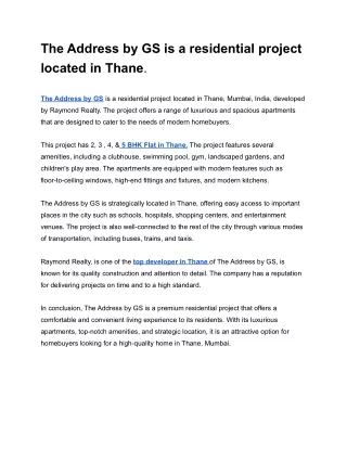 the address by gs is a residential project