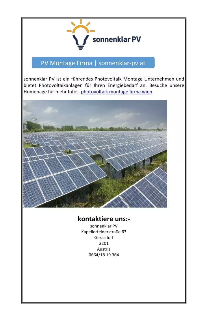 pv montage firma sonnenklar pv at