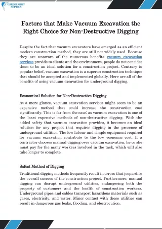 factors that make vacuum excavation the factors