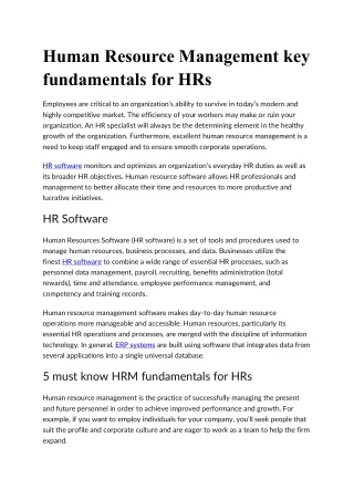 Human Resource Management key fundamentals for HRs