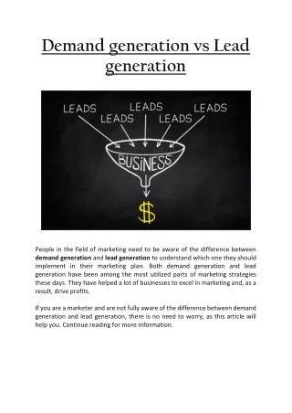 Demand generation vs Lead generation