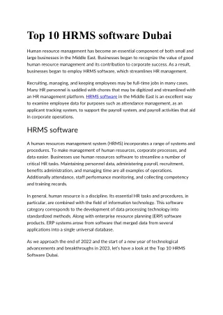 Top 10 HRMS software Dubai